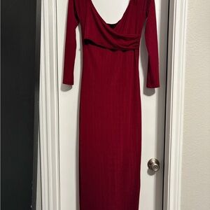 SHEIN Deep Red Maxi Dress with Long Sleeves